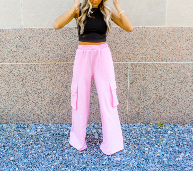 No Vacancy Catching Flights Cargo Sweats - Pink