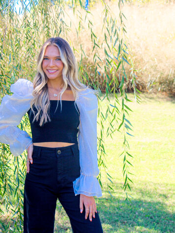 Miou Muse Sheered Sofia Puff Long Sleeve Bodycon Top