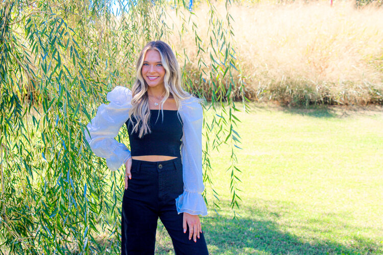 Miou Muse Sheered Sofia Puff Long Sleeve Bodycon Top