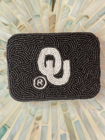 Ole OU Beaded Card Holder - Black