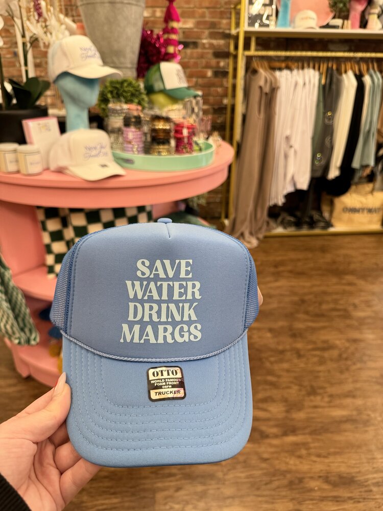 Ruby Moon Save Water, Drink Margs Trucker Hat - Blue