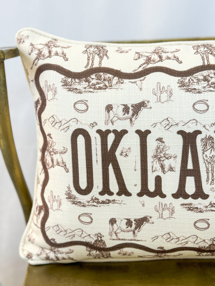Little Birdie Cowboy Toile Oklahoma Pillow