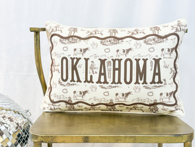 Little Birdie Cowboy Toile Oklahoma Pillow