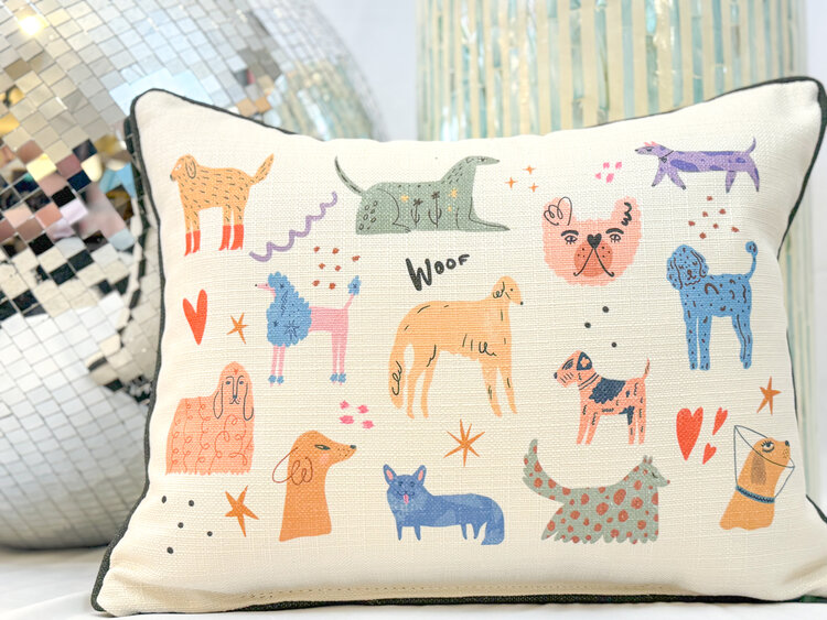 Little Birdie Doodle Dogs Pillow