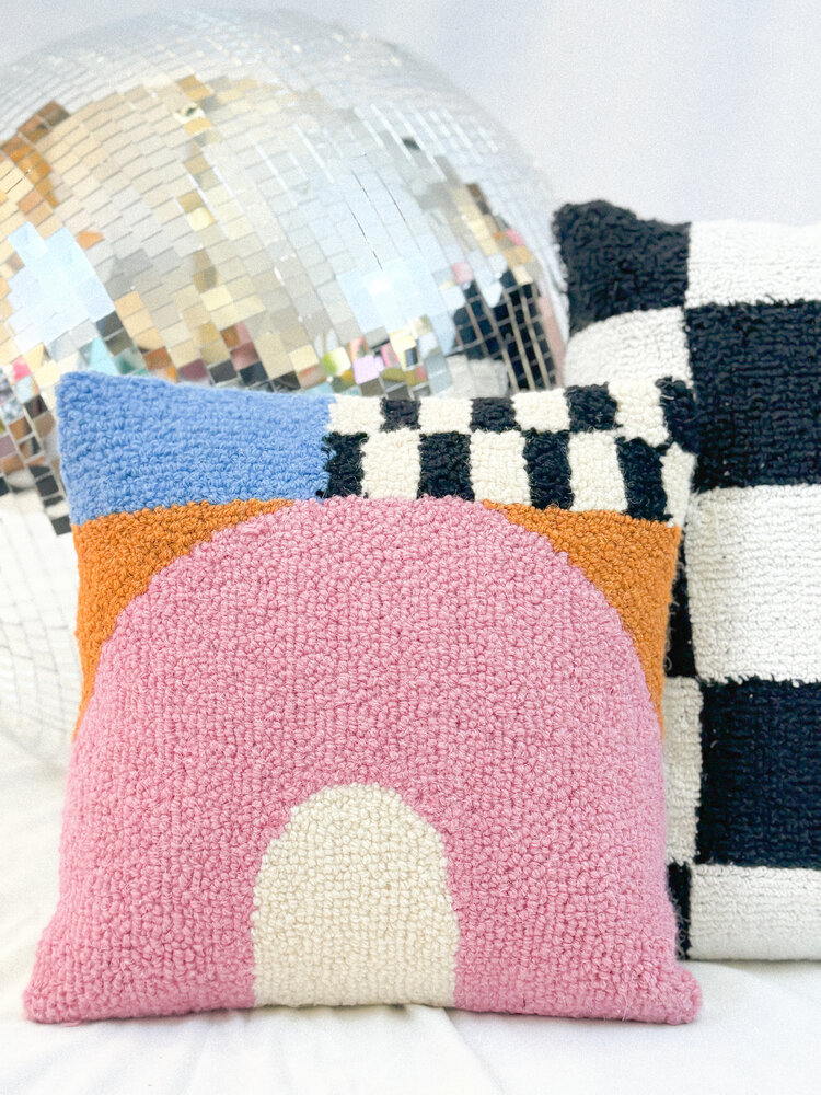 Peking Handicraft Let's Stay Home Half Circle Hooked Pillow