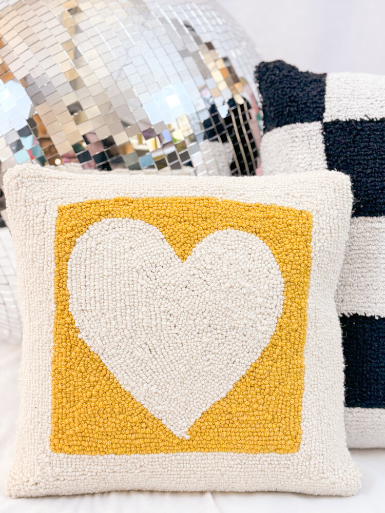 Peking Handicraft Cut Out Heart Hooked Pillow - Yellow