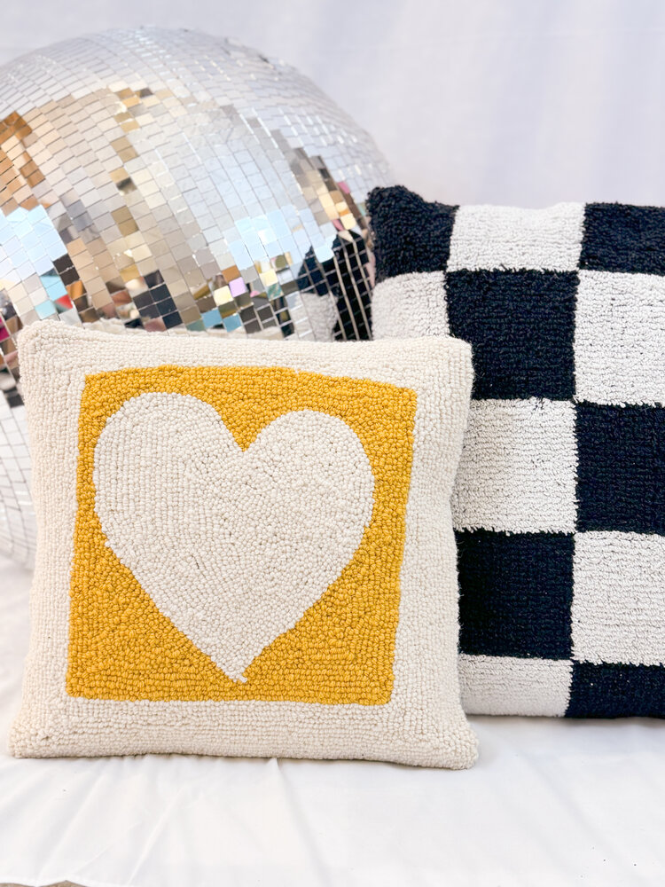 Peking Handicraft Cut Out Heart Hooked Pillow - Yellow