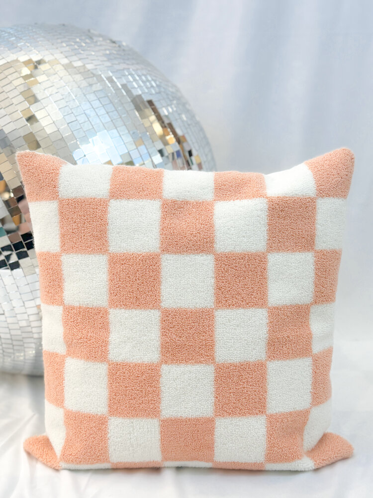 Aztec Home Blush & White Check Pillow. 18x18