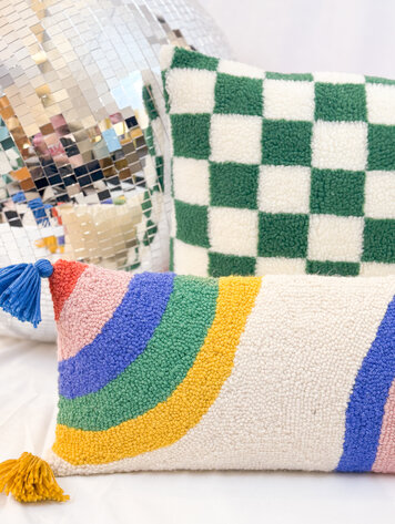 Peking Handicraft Rainbow Hooked Pillow w/ Tassels