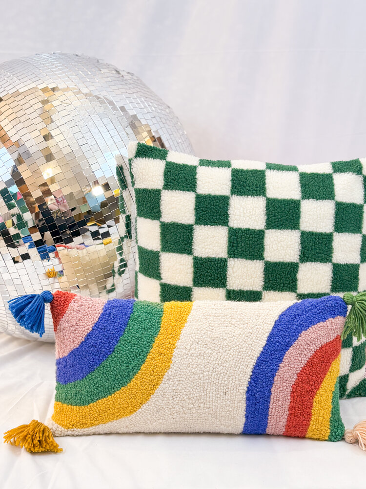 Peking Handicraft Rainbow Hooked Pillow w/ Tassels