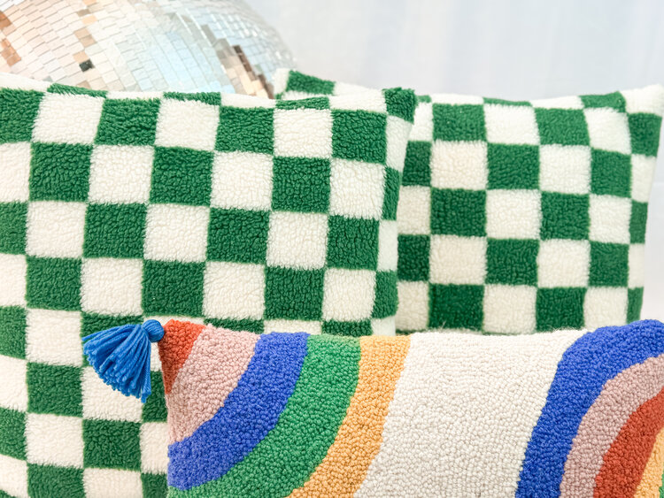 Peking Handicraft Rainbow Hooked Pillow w/ Tassels