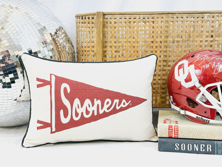 Little Birdie Oklahoma Sooners Pennant Pillow - Black Piping