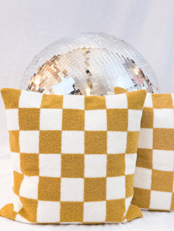 Aztec Home Mustard & White Check Pillow. 18x18