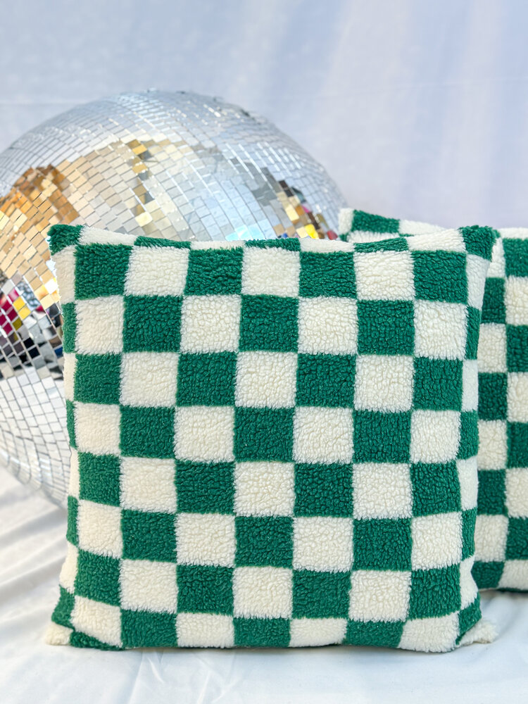 Aztec Home Green & White Check Pillow. 18x18