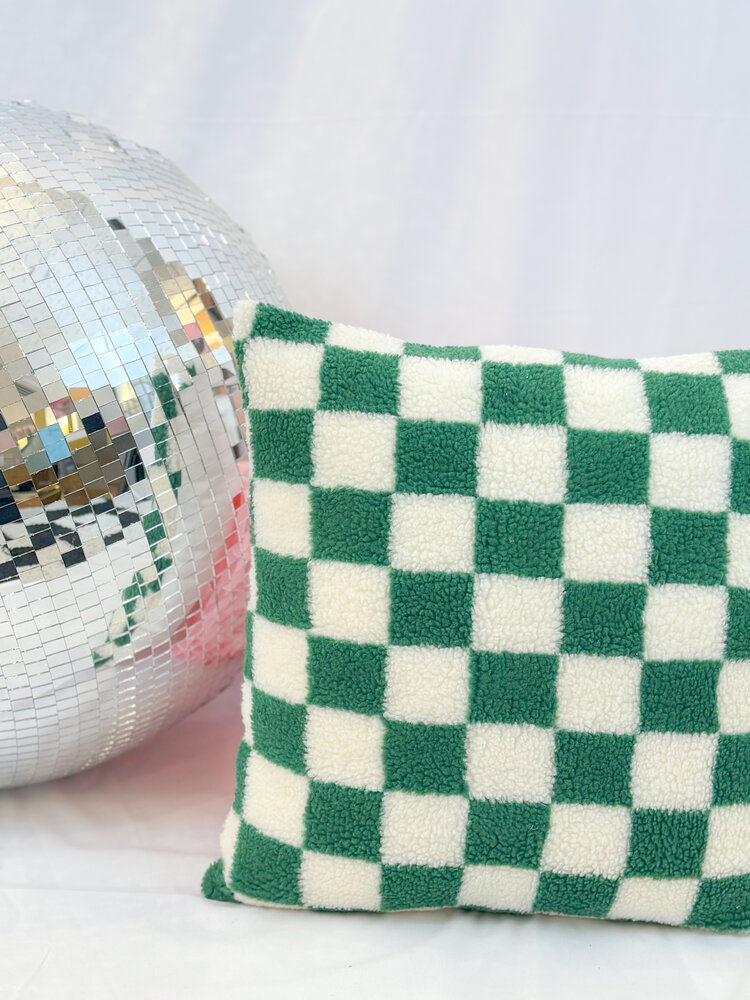 Aztec Home Green & White Check Pillow. 18x18