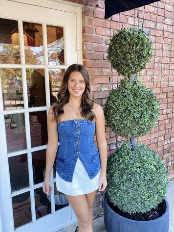 Blue Blush Stretch Denim Button Down Tube Top