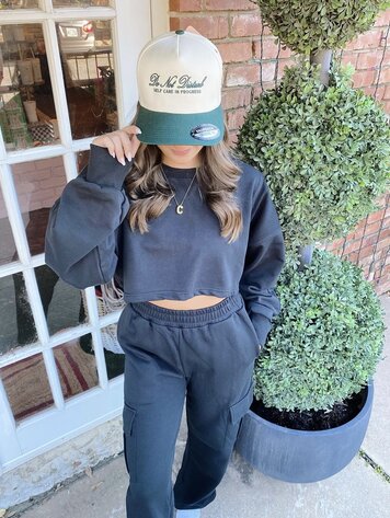 KIMBERLY C French Terry Oversized Crop Sweatshirt and Wide Leg Cargo Pants