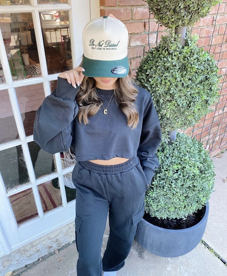 KIMBERLY C French Terry Oversized Crop Sweatshirt and Wide Leg Cargo Pants