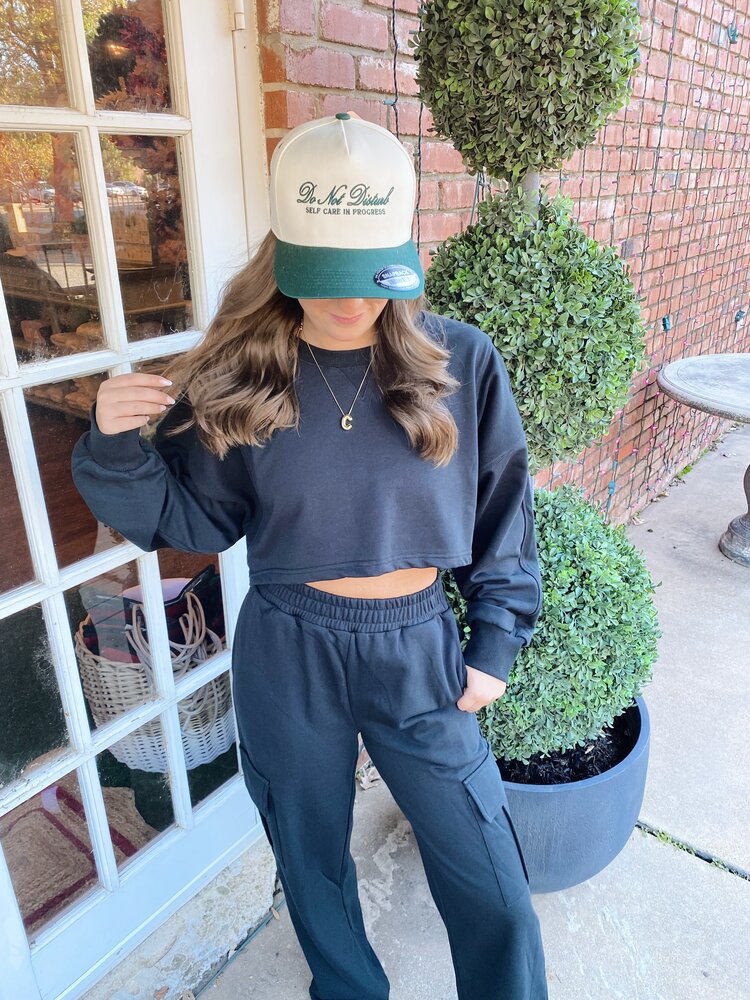 KIMBERLY C French Terry Oversized Crop Sweatshirt and Wide Leg Cargo Pants