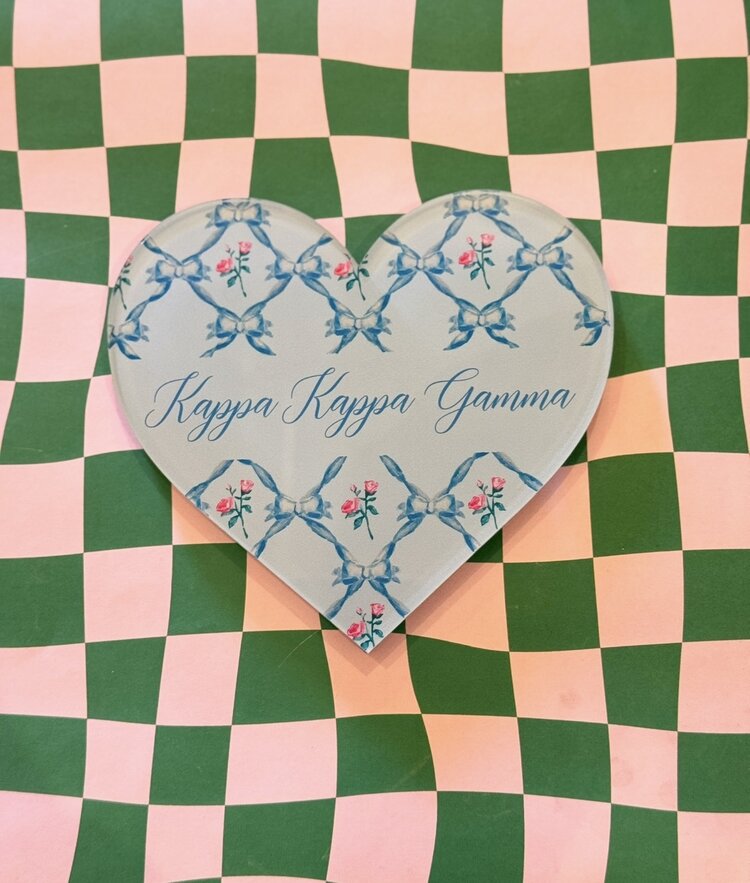 Over The Moon Greek Kappa Double Sided Acrylic Heart Coaster