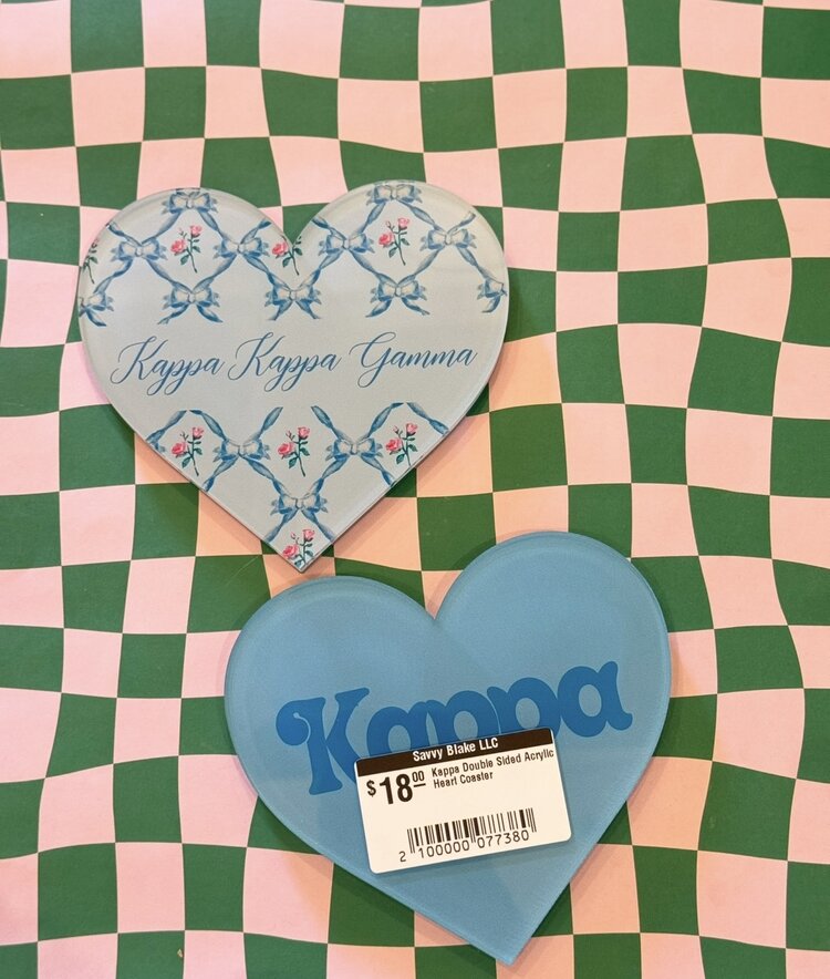 Over The Moon Greek Kappa Double Sided Acrylic Heart Coaster