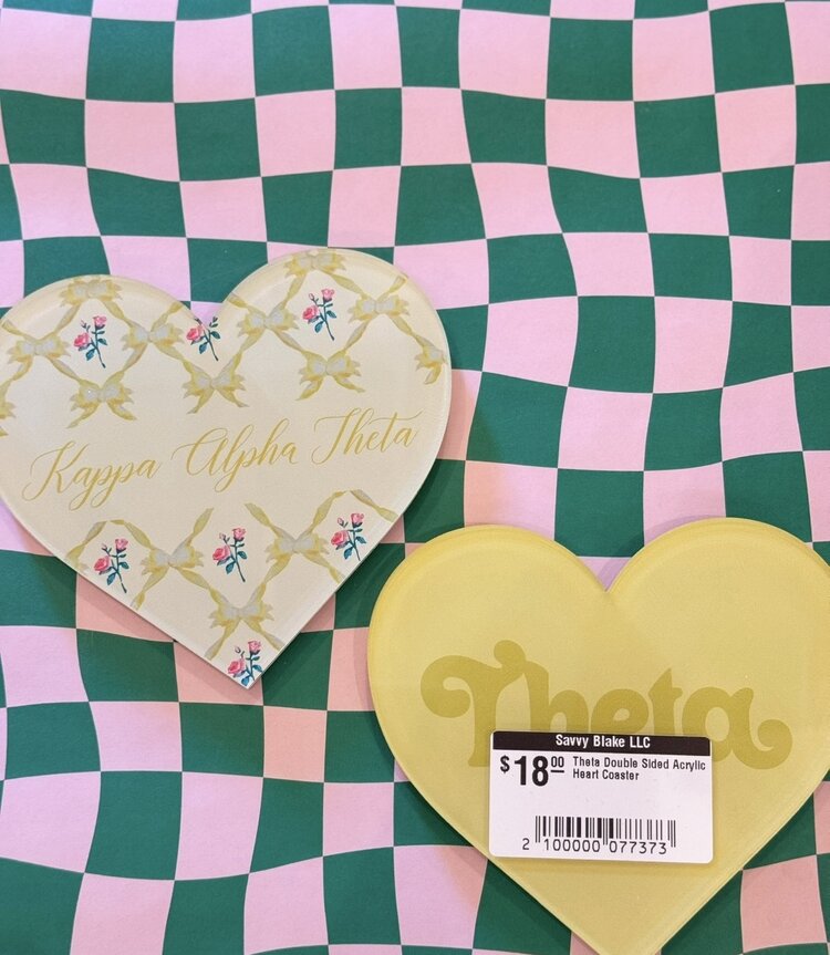 Over The Moon Greek Theta Double Sided Acrylic Heart Coaster