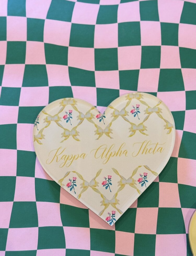 Over The Moon Greek Theta Double Sided Acrylic Heart Coaster