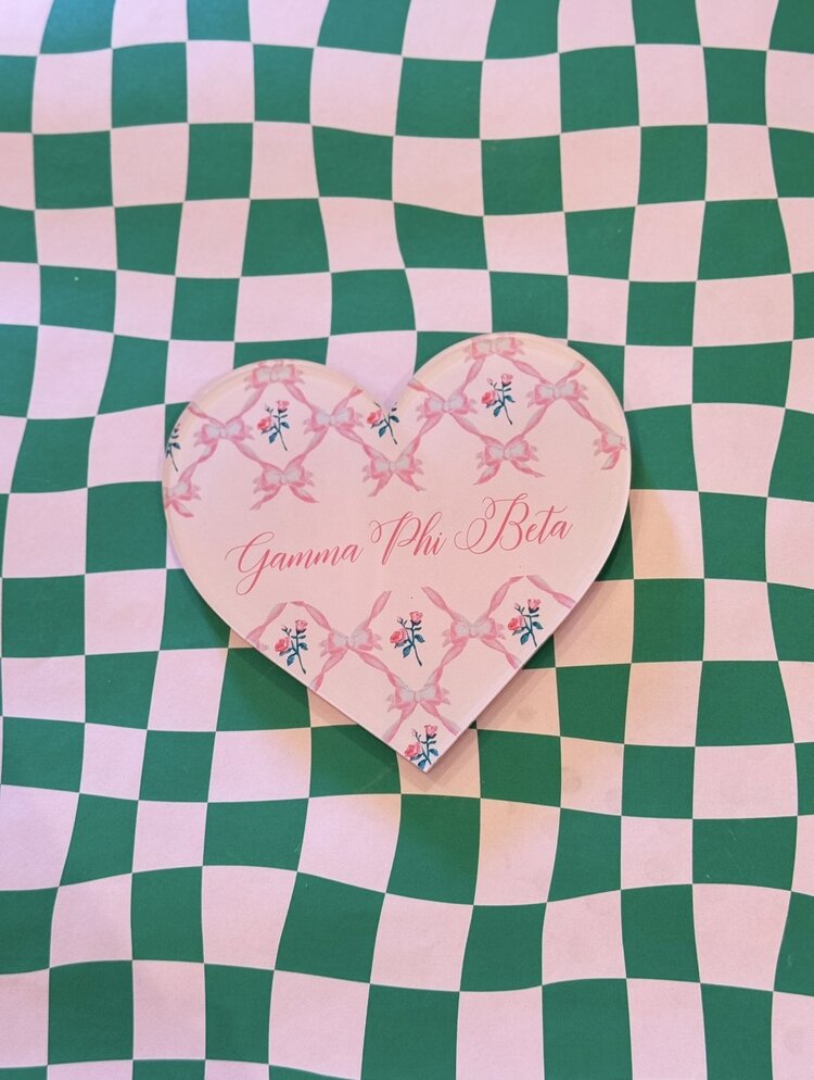 Over The Moon Greek Gamma Phi Beta Double Sided Acrylic Heart Coaster