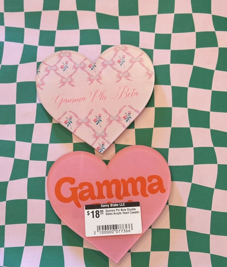 Over The Moon Greek Gamma Phi Beta Double Sided Acrylic Heart Coaster