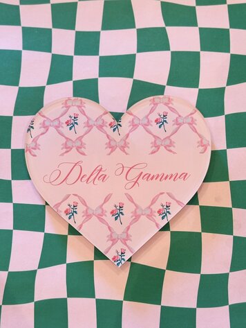 Over The Moon Greek Delta Gamma Double Sided Acrylic Heart Coaster