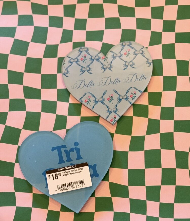 Over The Moon Greek Tri Delta Double Sided Acrylic Heart Coaster