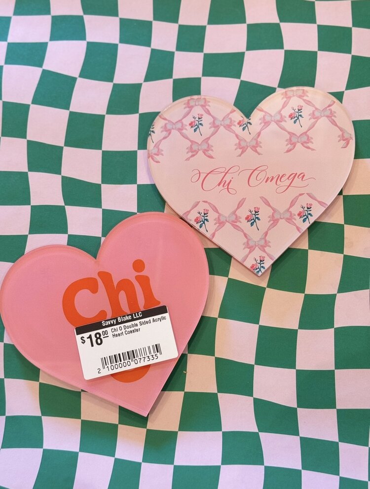 Over The Moon Greek Chi O Double Sided Acrylic Heart Coaster
