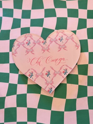 Over The Moon Greek Chi O Double Sided Acrylic Heart Coaster