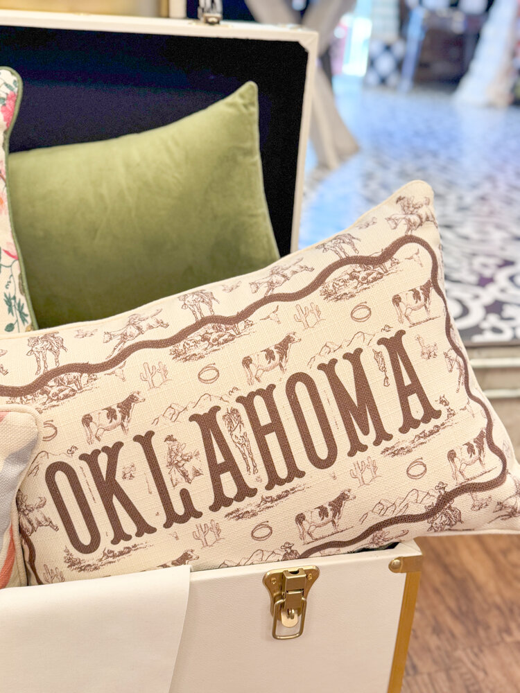 Little Birdie Cowboy Toile Oklahoma Pillow