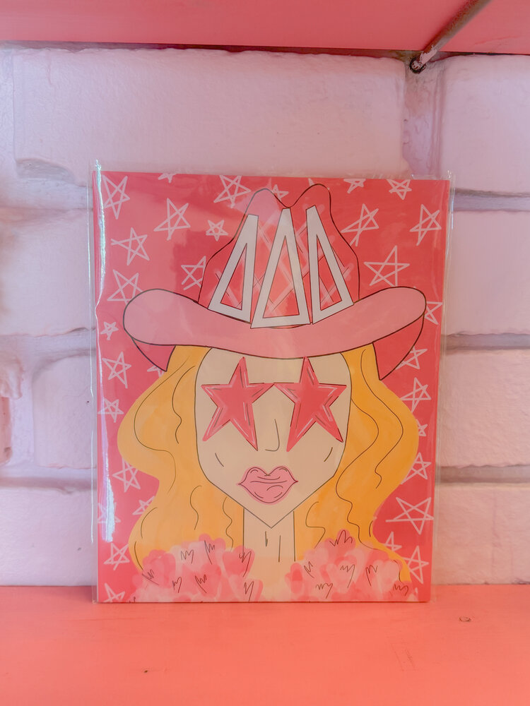 Made By Marissa Art Delta Delta Delta - Pink Funky Cowgirl Print 8x10
