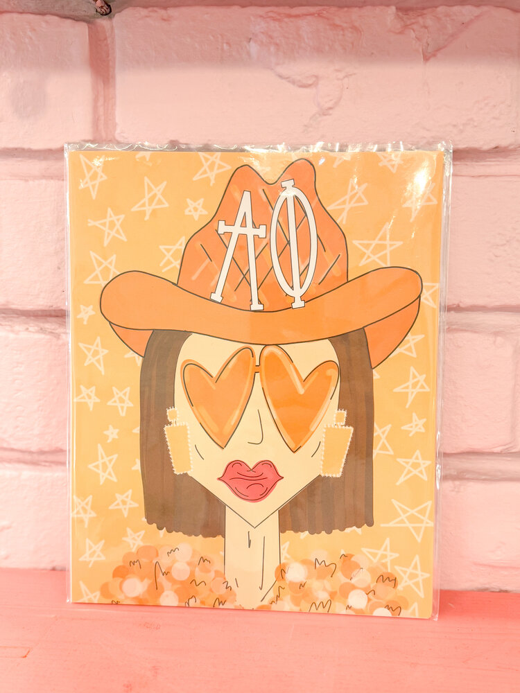 Made By Marissa Art Alpha Phi - Orange Funky Cowgirl Print 8x10