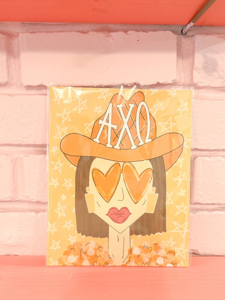 Made By Marissa Art Alpha Chi Omega - Orange Funky Cowigrl Print 8x10