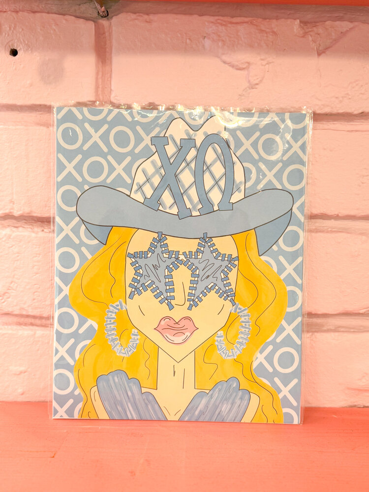 Made By Marissa Art Chi Omega - Blue Funky Cowgirl Print 8x10