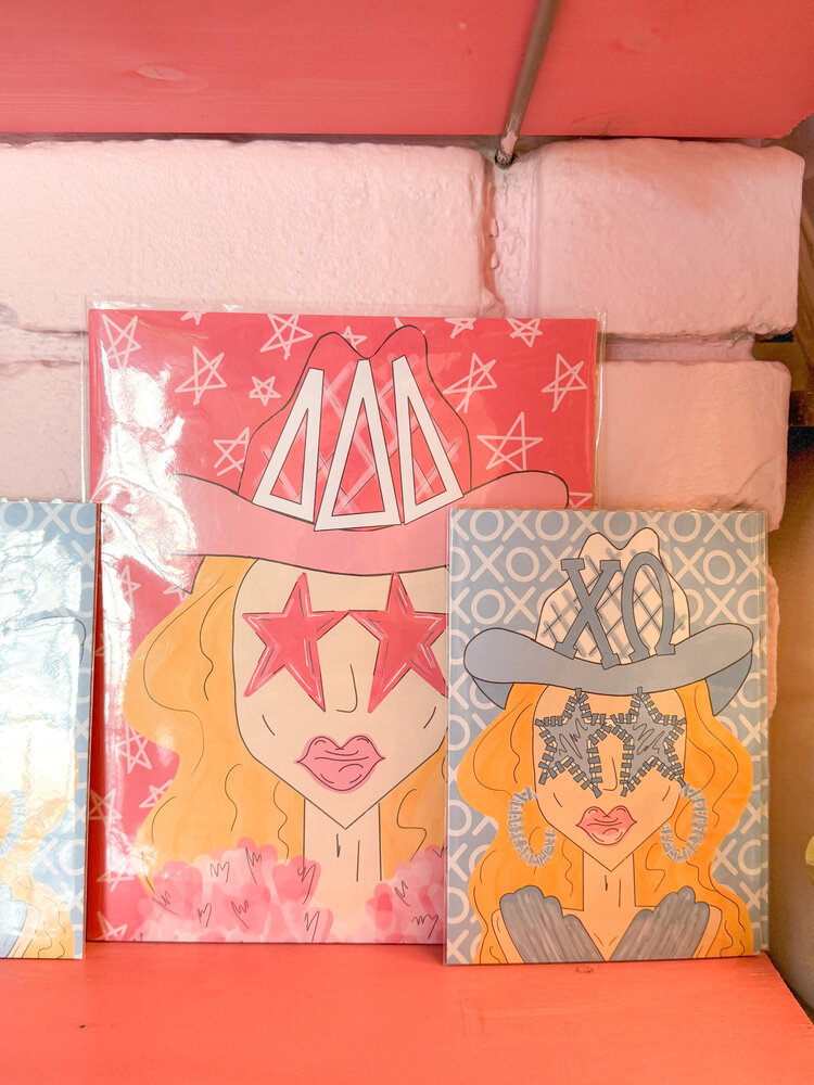 Made By Marissa Art Chi Omega - Blue Funky Cowgirl Print 5x7