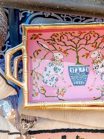 Jaye's Studio Bunnies Enameled Chang Mai Tray 10x14