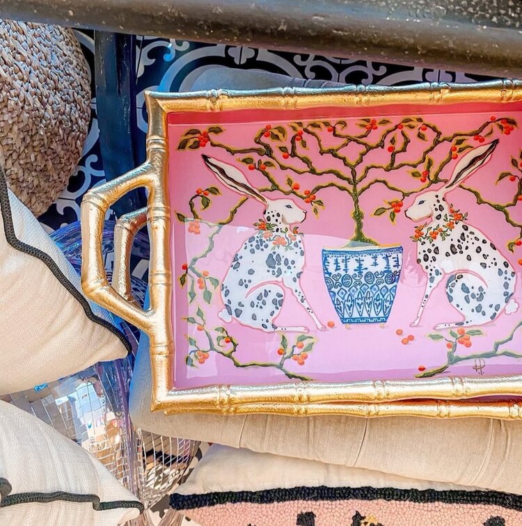 Jaye's Studio Bunnies Enameled Chang Mai Tray 10x14