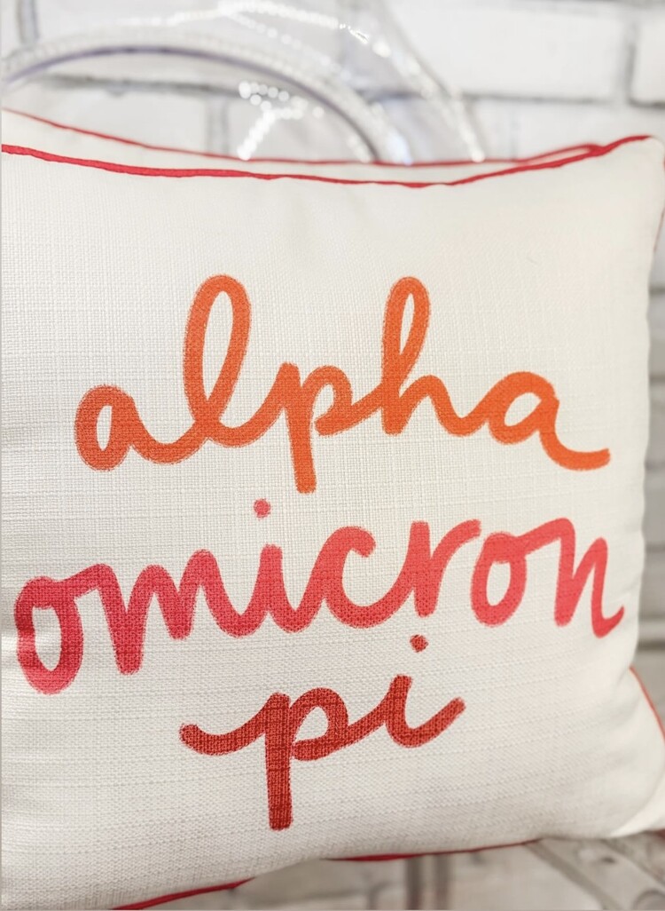 Little Birdie Alpha Omicron Pi Handwritten Pillow