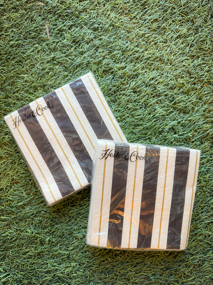 Hester and Cook Black and Gold Awning Stripe Cocktail Napkin - Set of 20