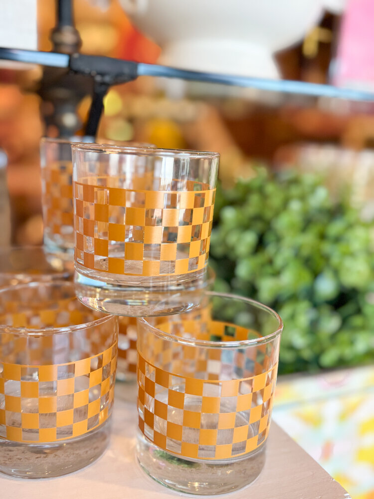 Polished Prints Checkered Rocks Glass - Yellow
