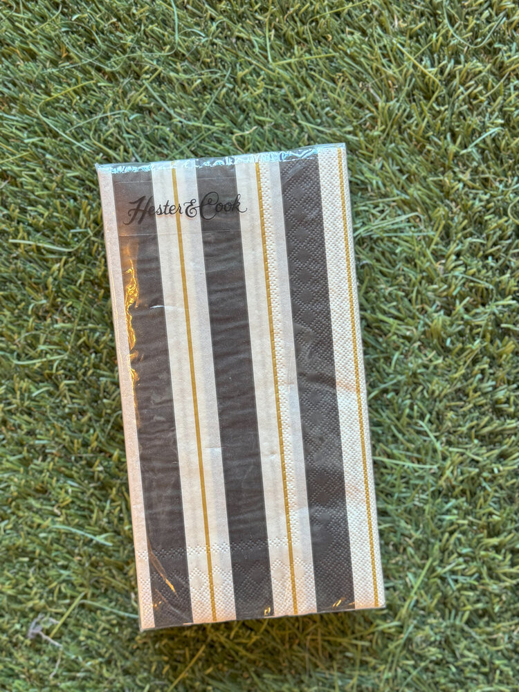Hester and Cook Black and Gold Awning Stripe Guest Napkin - Set of 16