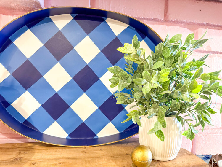 Jaye's Studio Buffalo Plaid Oval Tray - Navy