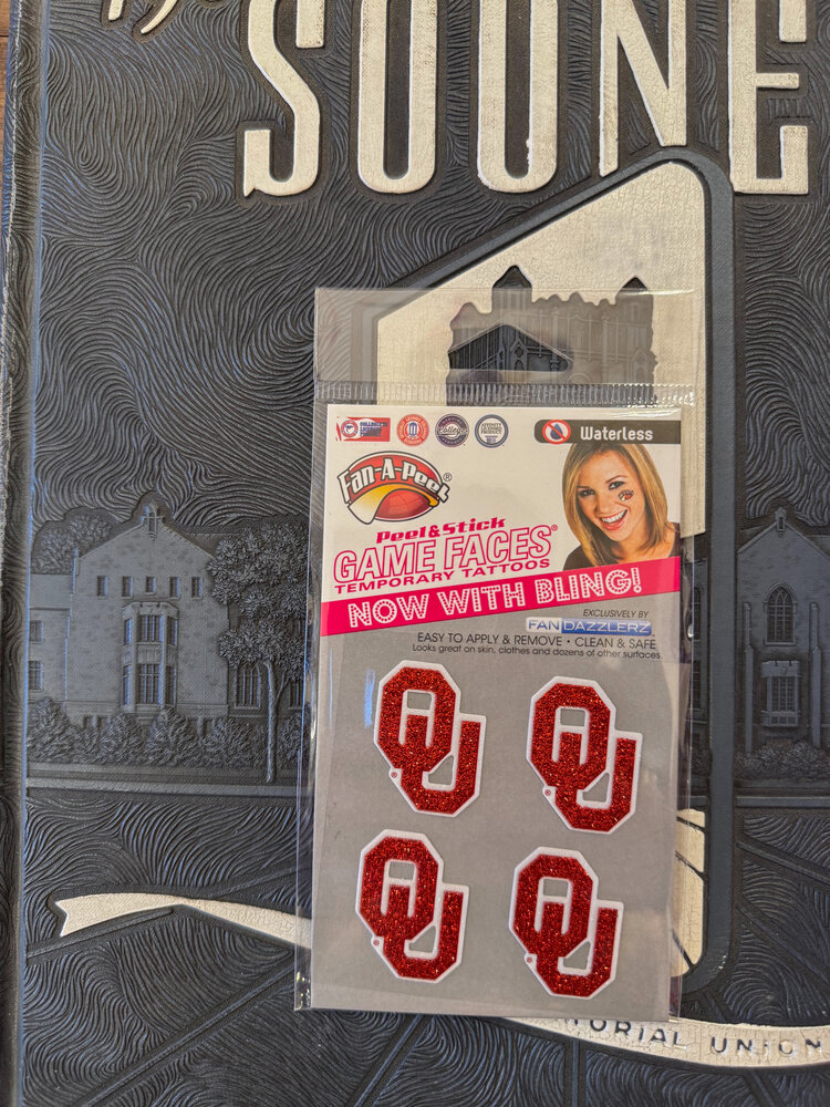 Gamefaces OU Logo Glitter Temporary Tattoos