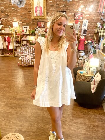 Mable Bow Embroidered Mini Dress