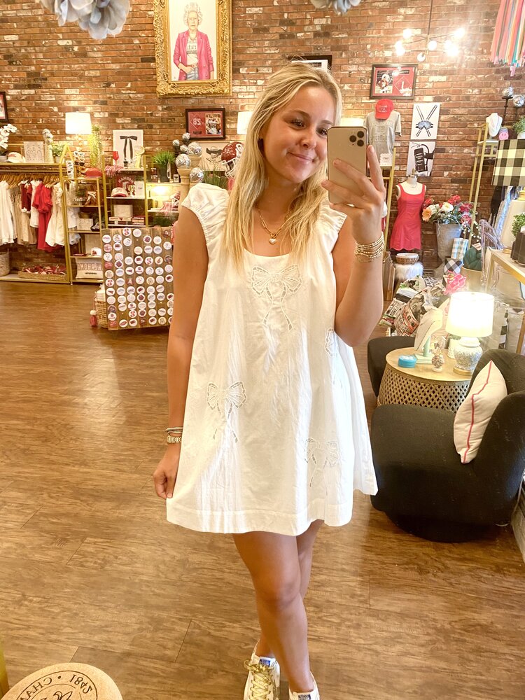 Mable Bow Embroidered Mini Dress