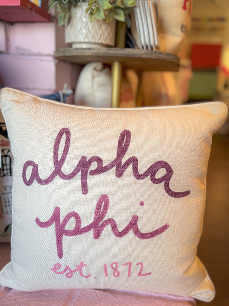Little Birdie Alpha Phi Handwritten Pillow